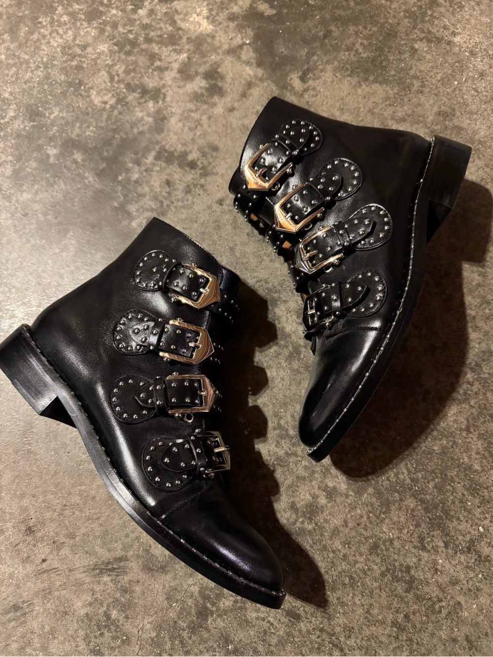 Studded Buckle Black Ankle Boots for Women